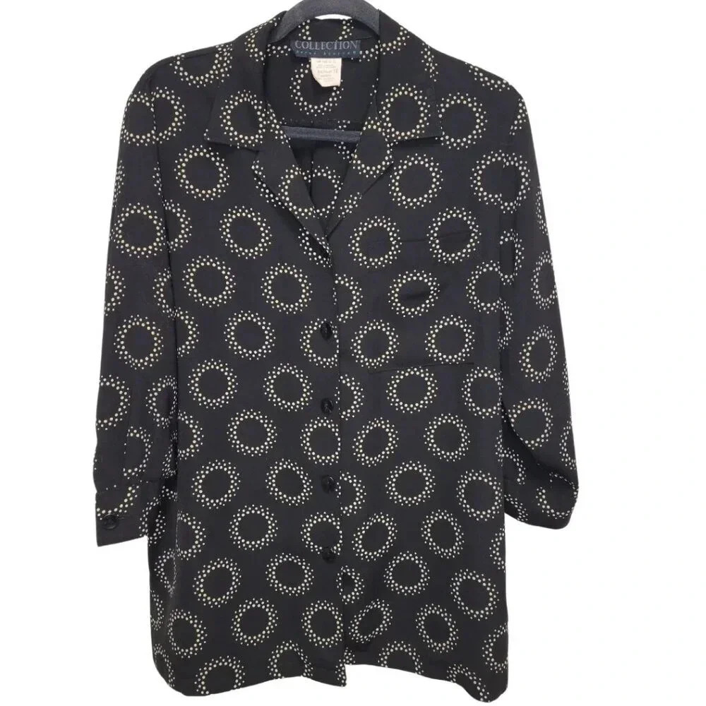 Harve Benard Blouse Women's 12 Black Tan Geometric CareerOffice Business Classic